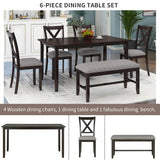 Harper & Bright Designs 6 Piece Wooden Dining Table Set with Upholstered Bench and 4 Dining Chairs, Kitchen Table Set Family Furniture for 6 People (Dark Espresso) Harper & Bright Designs