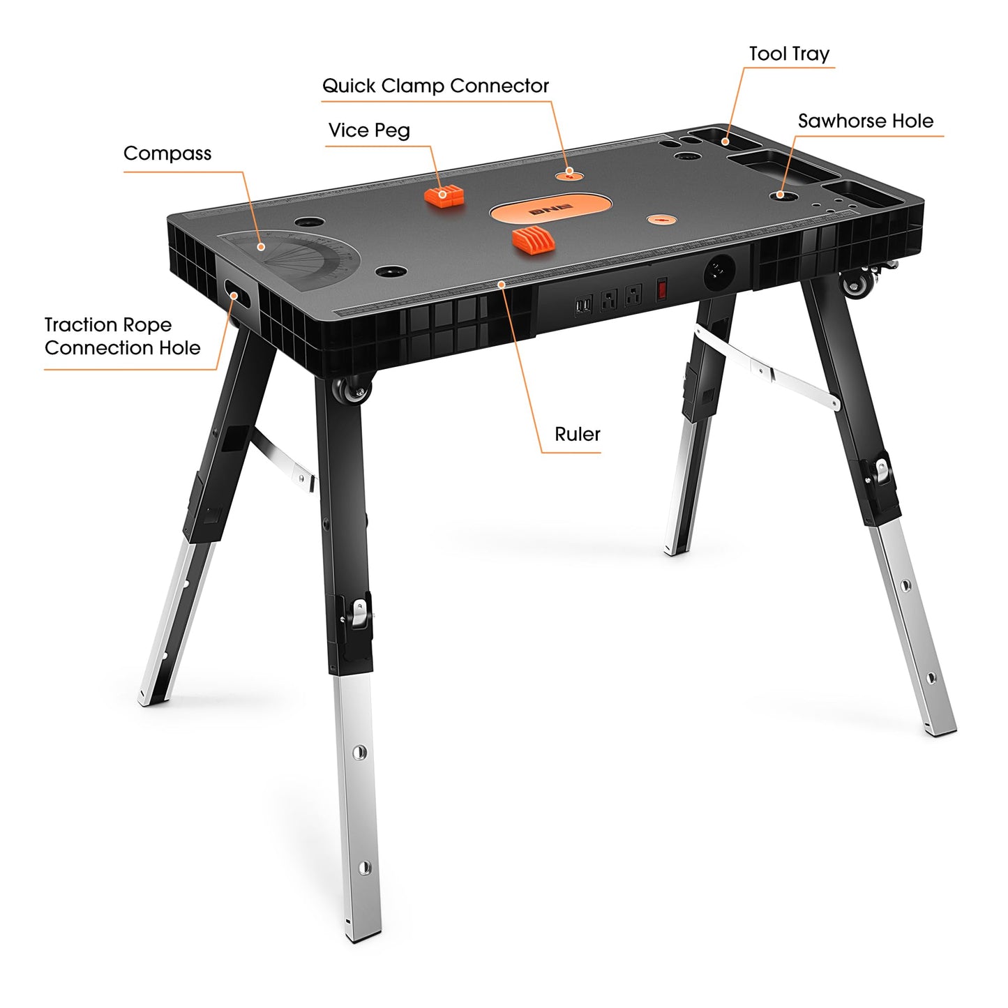 DNA MOTORING 5 in 1 Folding Heavy Duty Workbench - Work Bench, Saw Horses, Scaffold, Car Creeper & Dolly Mode, All in one Multifunctional Work Table for Warehouse Garage, TOOLS-00525 - WoodArtSupply