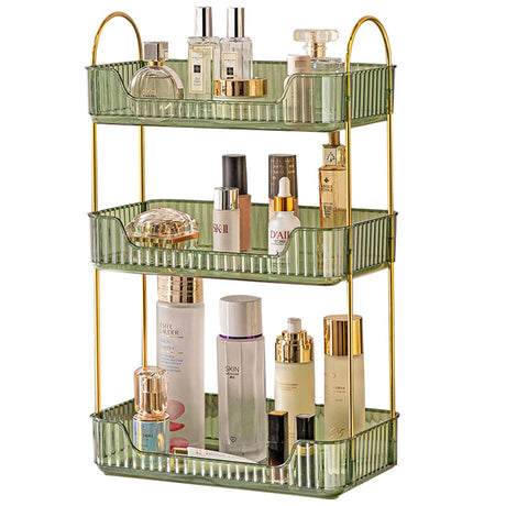 Shuang Qing Bathroom Counter Organizer - Countertop Storage, Cosmetics & Skincare Shelf, Makeup & Perfume Organizer, Spice Rack for Kitchen (3 Tier - Green) shuang qing