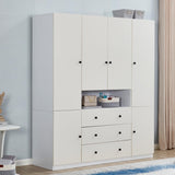 ModMakers 74" Tall 4 Doors 3 Drawers White Wood Wardrobe Closet Armoire Closets for Bedroom Freestanding Bathroom Wardrobe Cabinet with Hanging Rod Shleves Wooden Clothes Storage Organizer ModMakers