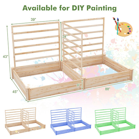 HAPPYGRILL Raised Garden Bed with 3 Trellises, Outdoor Wood Raised Bed w/ 2 Planter Boxes for Flowers, Vegetables, Fruits Climbing Vines, Elevated Garden Box for Yard Patio, 88" L x 45" W x 43" H HAPPYGRILL