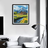 ARNLRDYA Grand Teton National Park Paint by Numbers for Adult, Moulton Barn Painting by Number Kits, Snow Mountains Flower Scenery DIY Acrylic Painting for Home Wall Decor(16×20inches, Unframe) ARNLRDYA