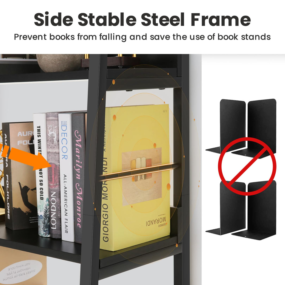 Himimi Black Ladder Bookshelf, 5 Shelf Bookcase Industrial Bookshelf Wood and Metal Bookshelves, Plant Flower Stand Rack Book Storage Shelves for Living Room, Bedroom, Home Office Himimi