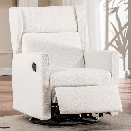 COMHOMA Nursery Rocking Chair Teddy Upholstered Swivel Rocker Recliner Manual Glider Reclining Chair for Living Room Bedroom Offices (Beige, 1 PCS) COMHOMA