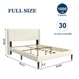 Sismplly Full Size Bed Frame with Headboard,Vertical Channel Tufted Wingback No Box Spring Needed, Mattress Foundation, Easy Assembly, Beige Sismplly