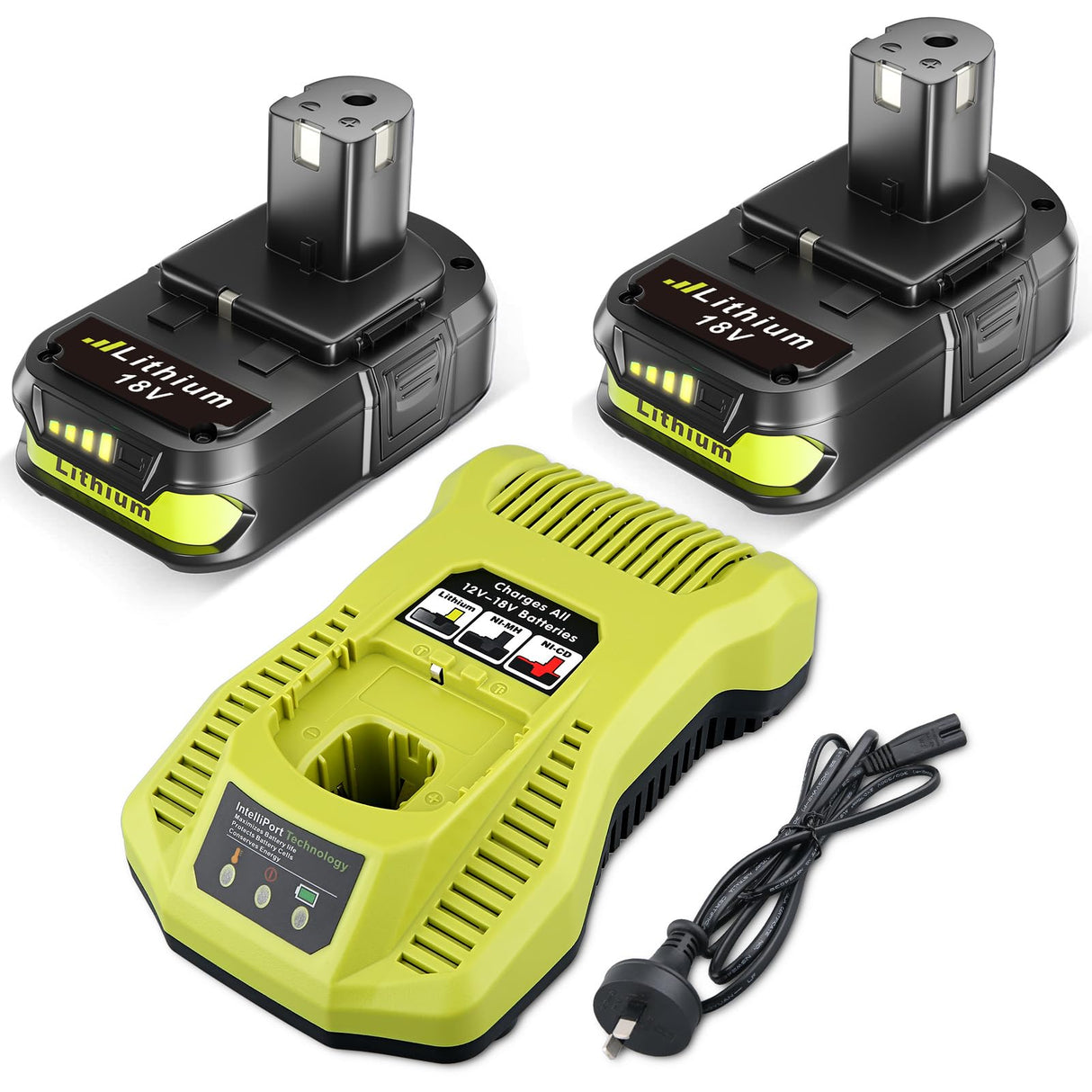 VINIDA 2Pack 3.0Ah P102 Li-ion Replacement for Ryobi 18V Battery and Charger Compatible with Ryobi Battery 18V P190 P104 P108 VINIDA