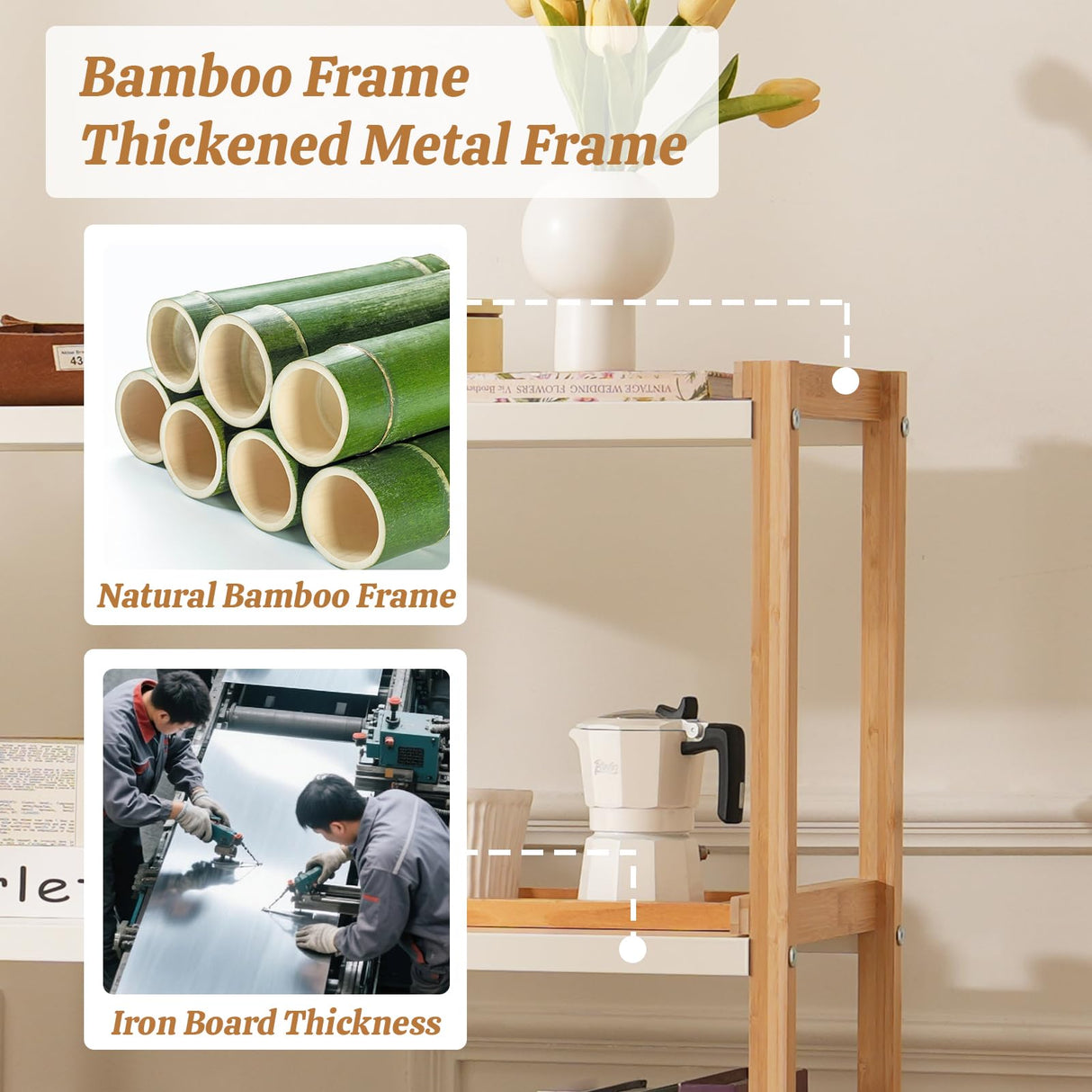 Baveke 5-Tier Bamboo Shelf Bookcase Modern Open Bookshelf Free Standing Storage Rack Display Shelf Display Bamboo Bookshelf Standing Shelf Open Shelving Unit Baveke