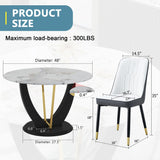 JUFU Round Dining Table Set for 4, 48" Dining Room Table with Faux Marble Tabletop and 4 Upholstered Chairs,Modern Round Kitchen Table Chairs Set for Dinning Room, Living Room, Cafe, Restaurant JUFU