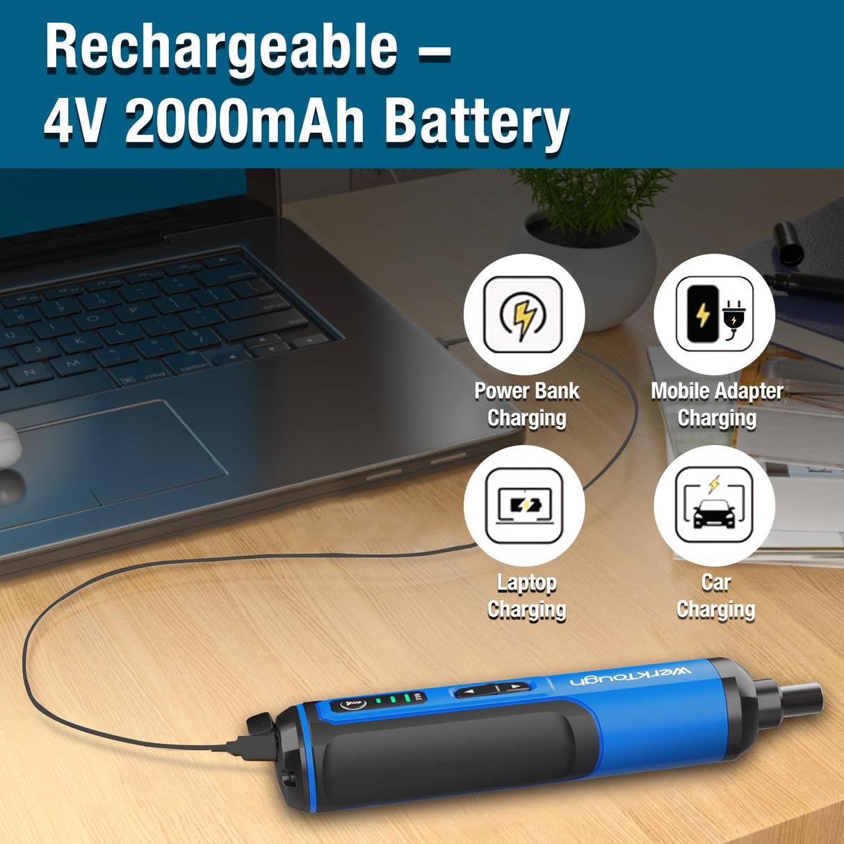 Werktough 4V Mini Electric Cordless Screwdriver with 3-Gear Torque 5Nm Power 25pc Screwdriver Bits S2 LED Light USB Charging Home Improvement S026 hyperpower