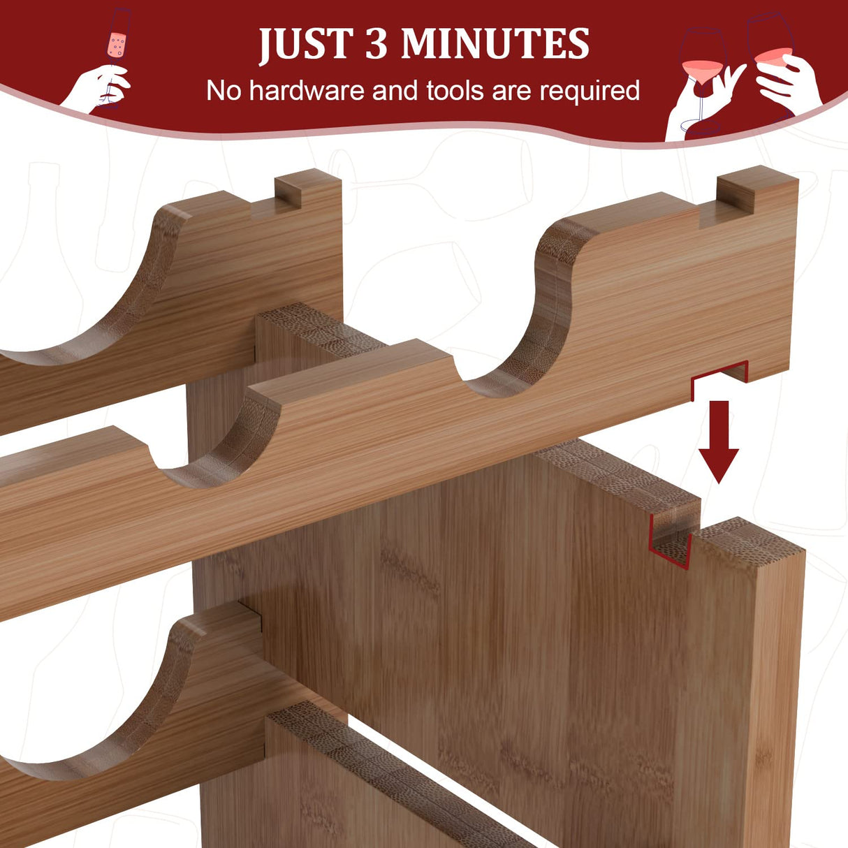 Domax Wine Rack Freestanding Floor - 4 Tiers Stackable Wine Rack 36 Bottle Wine Bottle Holder， Bamboo Wine Holder Wine Storage for Kitchen, Bar, Pantry, Wine Cellar and Countertop (Walnut) Domax