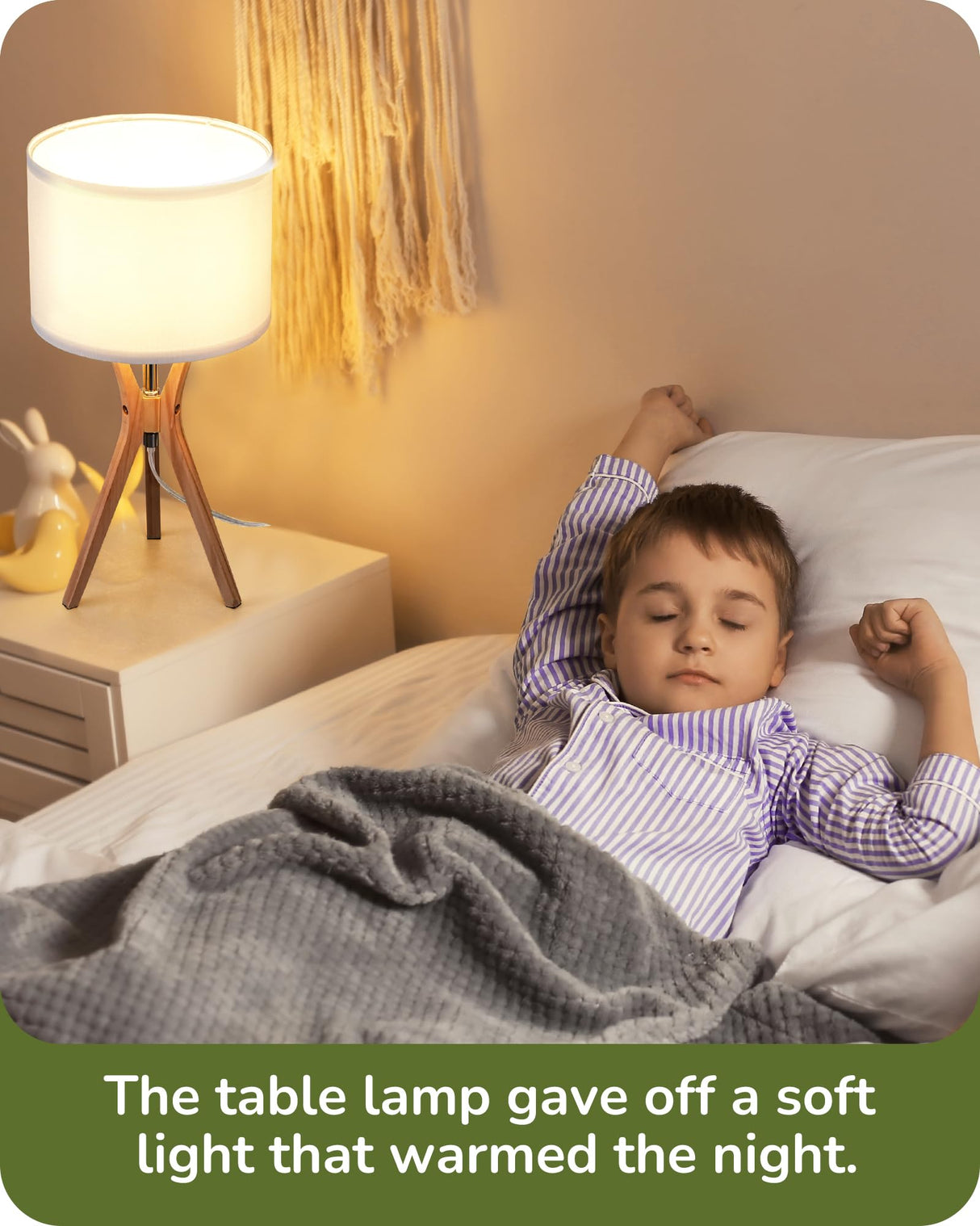 EDISHINE Modern Tripod Table Lamp, 17.5" Bedside Lamp with Natural Wood Light Legs & White Linen Lampshade, Nightstand Lamp for Bedroom, Living Room, Reading Room, E26 Base EDISHINE