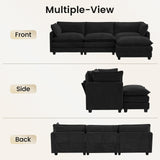 ROWHY Oversized Modular Sectional Couch with Movable Ottoman, 112" Modern Convertible L Shaped Sofa Set, 4 Seat Comfy Cloud Couch with 2 Throw Pillows, for Living Room and Office, Chenille, Black ROWHY