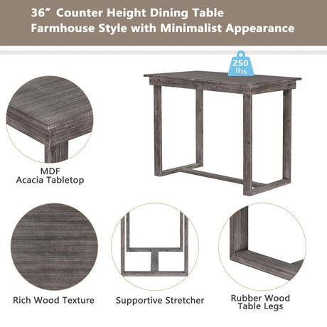 LUMISOL 5-Piece Grey Farmhouse Counter Height Dining Set with Upholstered Chairs LUMISOL