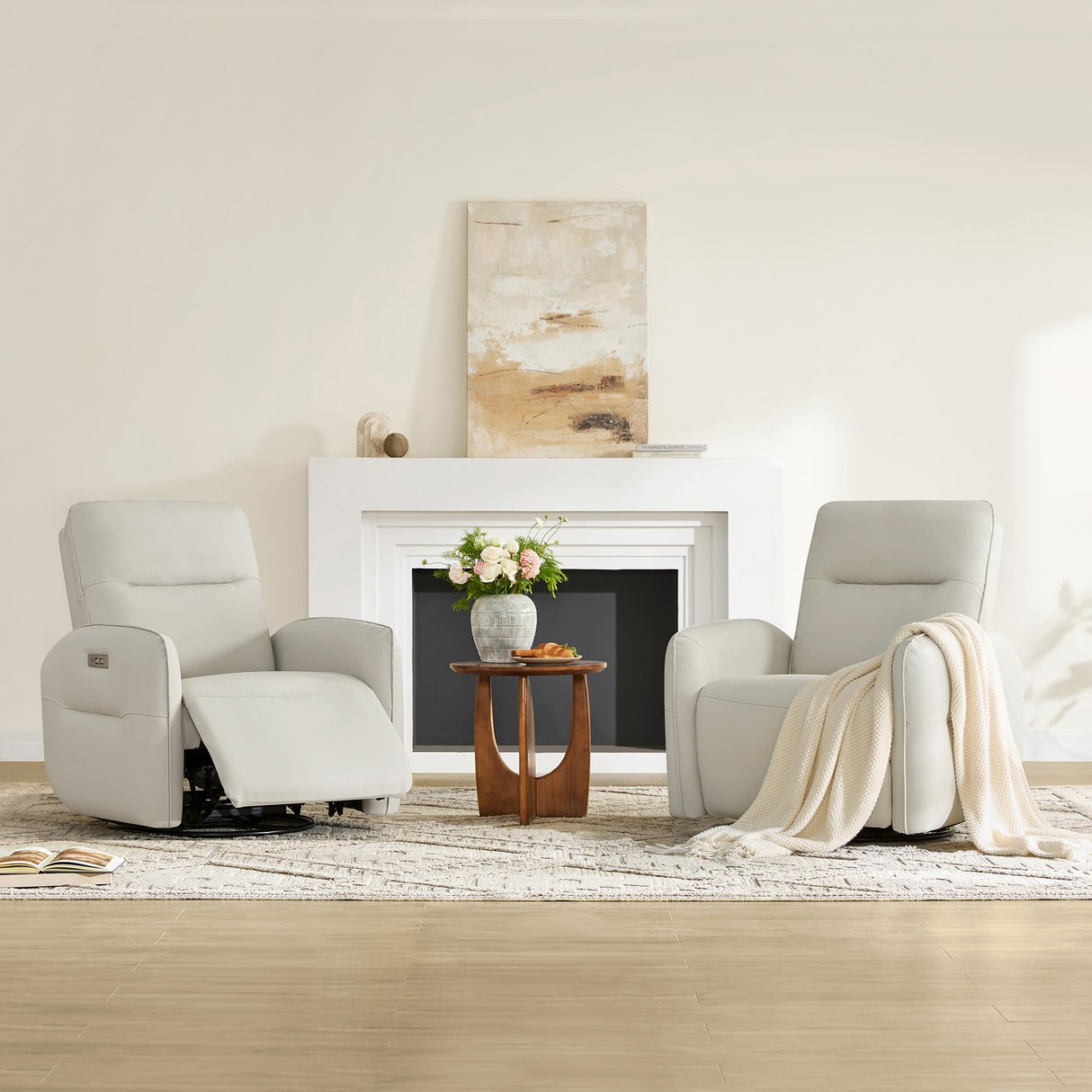 CHITA Faux Leather Power Recliner Chair, Swivel Glider Recliner for Adults, Nursery Rocking Chair with USB & Type-C Charging for Living Room, Bedroom, Creamy Grey CHITA