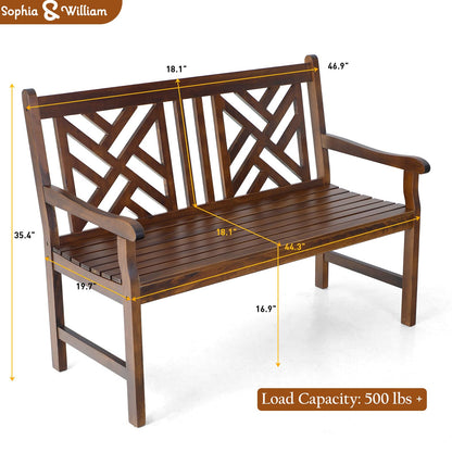 Sophia & William Walnut Outdoor Garden Bench - 47" Weatherproof Wooden Patio Seating with Backrest - WoodArtSupply