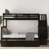 Espresso Twin Over Full Bunk Bed with Storage Drawers and Safety Stairway by Harper & Bright Designs Harper & Bright Designs