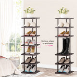 SORCEDAS Vertical Shoe Rack Tall Narrow Shoe Shelf Storage 7 Tier Corner Shoe Organizer for Closet Entryway Garage(Black + Rustic Dark Brown) SORCEDAS