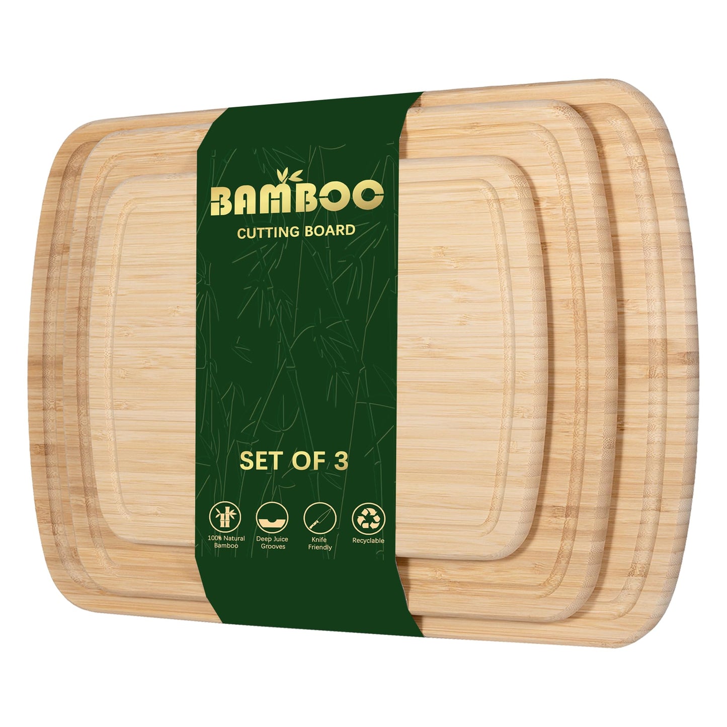 Baoee Cutting Boards for Kitchen-Made of Organic Bamboo Cutting Board Set of 3,Wood Cutting Boards with Deep Juice Grooves,Charcuterie Boards,Butcher Block Cutting Board,Easy Grip Handle