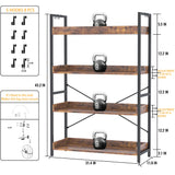 HCHQHS 4 Tier Bookshelf, Adjustable Industrial Bookcase, Vertical Tall Book Shelf, Wood and Black Metal Open Bookshelves for Home Office, Living Room, Bedroom HCHQHS