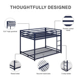 DHP Miles Low Metal Bunk Bed Frame for Kids, With Built-in Ladder, High Guardrail and Metal Slats, Floor Bed Bottom Bunk, No Boxspring Required, For Small Spaces, Full-Over-Full, Blue DHP