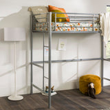 Walker Edison Silver Metal Twin over Loft Bunk Bed Twin Size Bedframe with Ladder Walker Edison