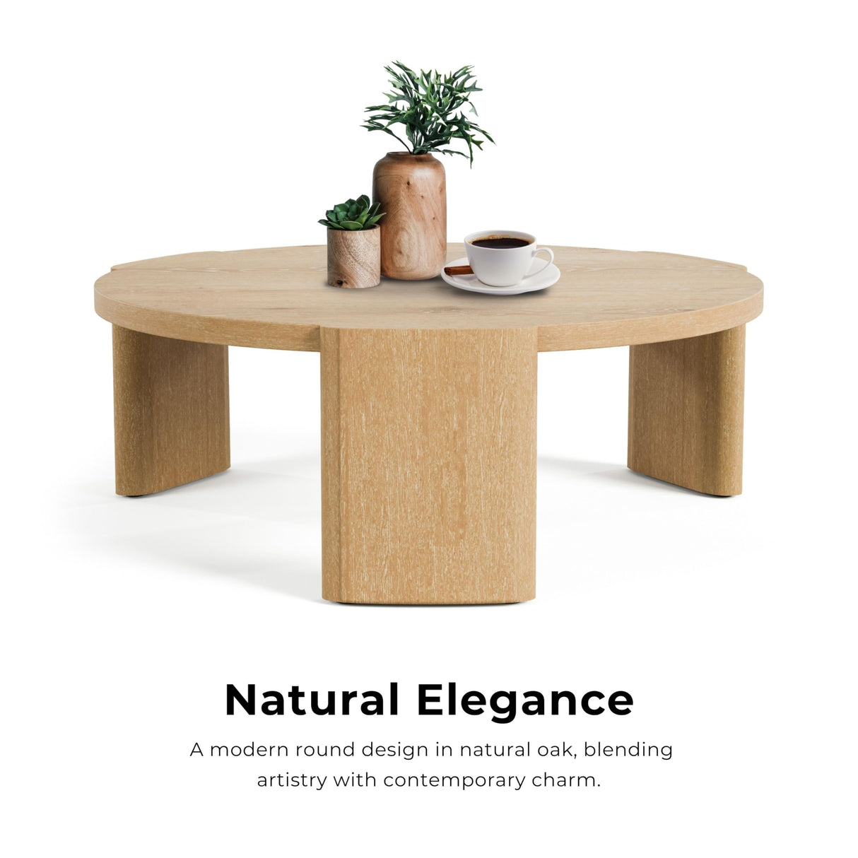 Furniture of America Carys Modern Solid Wood 42-inch Round Coffee Table with Plinth Base, Living Room Furniture for Small Space, Home Office, Oak Furniture of America