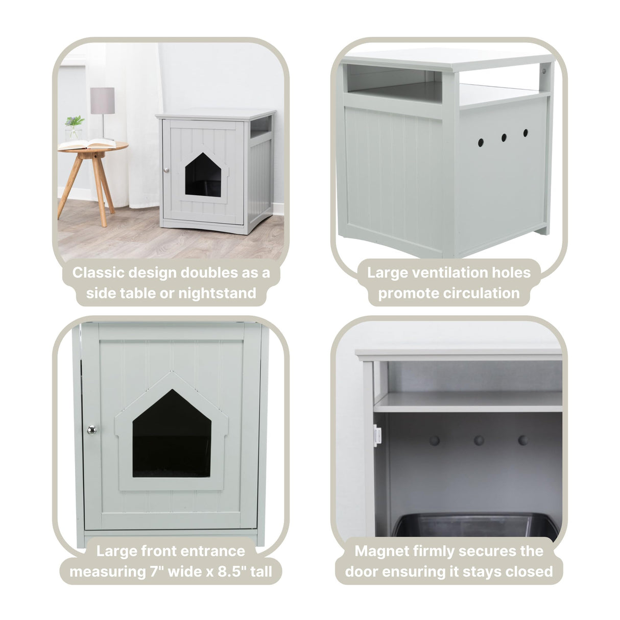 TRIXIE Furniture Litter Box Enclosure (Gray) Hidden Litter Box for Cats with Shelf, Classic Style, Big Front Door for Easy Cleaning, Large Hole for Convenient Entry, Use As Side Table or Nightstand TRIXIE