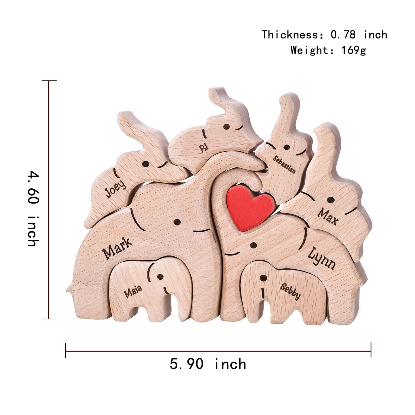 Personalized Wooden Bear Family Puzzles 1-8 Names Customizable Wooden Puzzle Home Table Decor Gift for Dad Mom Couple (Elephants) - WoodArtSupply