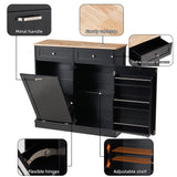 Spurgehom 13 Gallons Tilt Out Trash Cabinet Kitchen Storage Cabinet Free Standing Recycling Cabinet Trash Can Holder with Hideaway Drawers Pet Proof Trash Can for Kitchen Living Room, Black Spurgehom