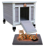 Rockever Outdoor Cat House,Outdoor cat Houses for Feral Cats Weatherproof Rabbit Hutch Small, Wooden Small Pet House and Habitats-Grey with Mat Rockever