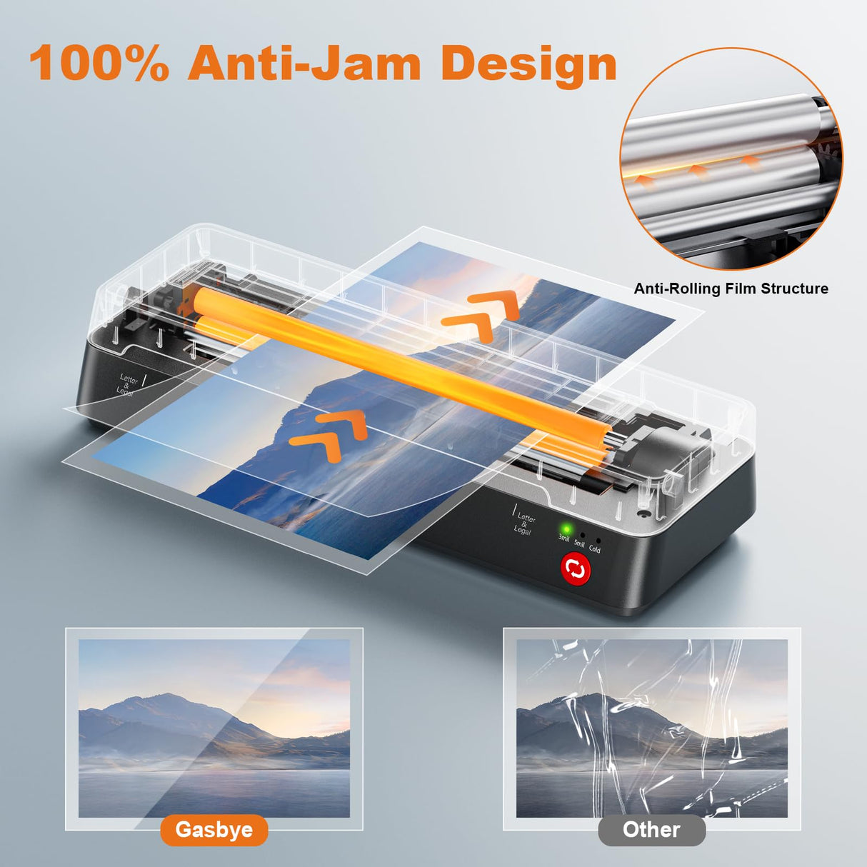 Gasbye 9-Inch Thermal Laminator Machine, World's First Open-Lid Design, Remove Jam in 5s, Auto Shut-Off, NTC Temperature Control, 5 Laminating Sheets for Teacher School Home Office Personal, Black Gasbye
