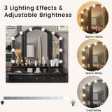 Tiptiper Vanity Desk, Makeup Vanity with Lighted Tri-fold Mirror and Stool, Vanity Set with 5 Drawers, 3 Light Settings & Adjustable Brightness, Black Tiptiper