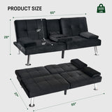 FLEXISPOT XCT3 Futon Sofa Bed - Folding Convertible Sleeper Couch w/ 2 USB Charging Ports, 2 Cup Holders, Removable Armrests, Adjustable Guest Bed for Apartments Living Room, Black FLEXISPOT