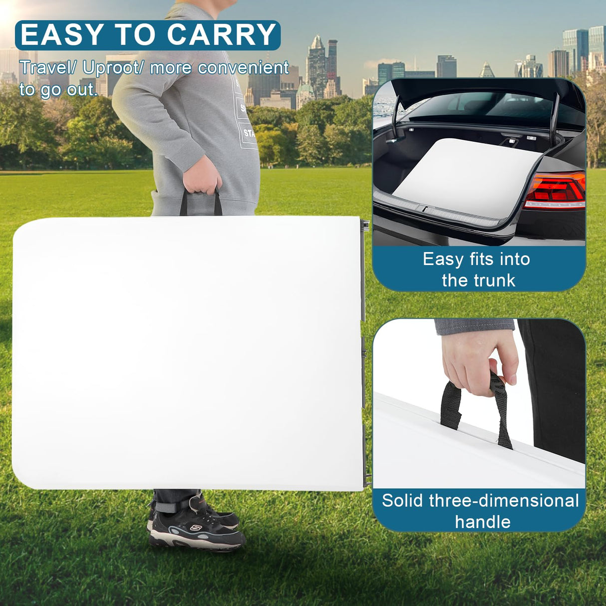 Ruesleag 8FT Folding Table Plastic Camping Table Portable Picnic Table for Easy Storage, Ideal for Outdoors Camping, Picnics, Parties Wedding & Indoor Events with Carrying Handle,White Ruesleag