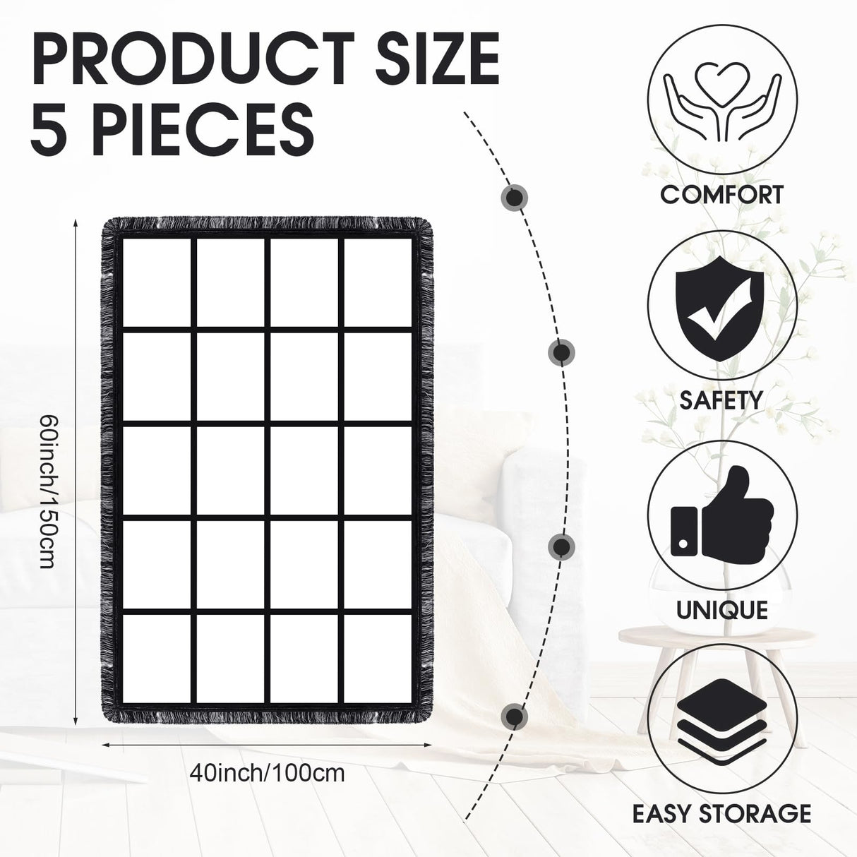 Kinlop 5 Pcs 59"x40" Sublimation Blank Throw Blanket for Heat Press Printed Blanket Soft Flannel Nap Custom Blanket with Tassel for Adult DIY Home Decor(20 Printable Photos Panel) Kinlop