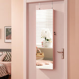 Giantex Wall Door Mounted Jewelry Armoire Cabinet with 47.5" H Full Length Mirror, 2 LEDs Lockable Jewelry Organizer Box with Bracelet Rod, 2 Drawers, Large Storage Capacity (Light Pink) Giantex