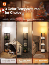 addlon Floor Lamps with Shelves, 4-Tier Modern Shelf Floor Lamp with 3CCT LED Bulb, Display Floor Lamp for Living Room, Bedroom and Office - Black addlon