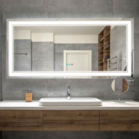 Homedex 60“ x 28“ Bathroom Led Vanity Mirror with 3 Colors Light, Dimmable Touch Switch Control, Anti-Fog Wall Mounted Makeup Mirror for Wall (Horizontal/Vertical) Homedex