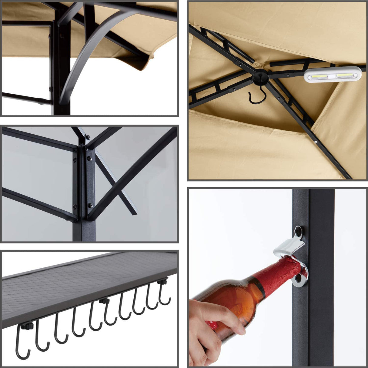 MASTERCANOPY 8 x 5 Grill Gazebo Outdoor BBQ Gazebo Canopy with 2 LED Lights (Khaki) MASTERCANOPY