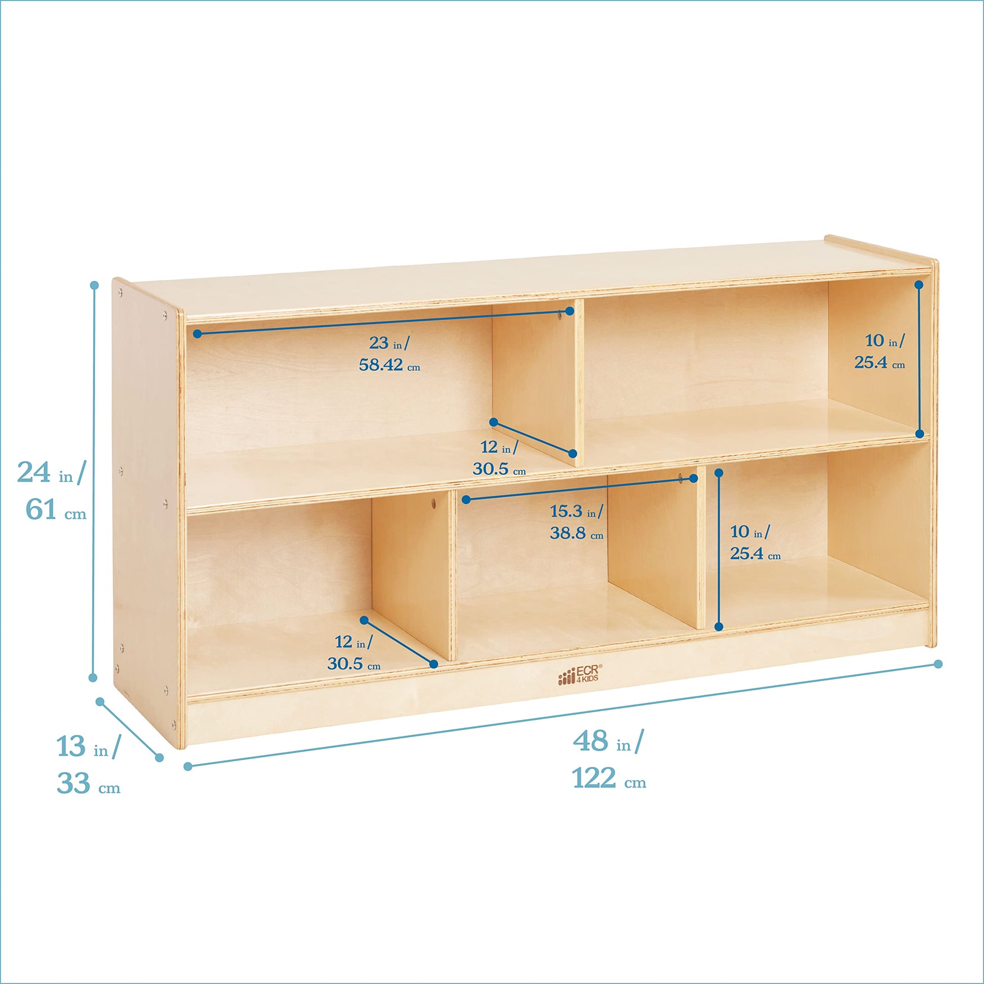 ECR4Kids 5-Compartment Mobile Storage Cabinet, 24in, Classroom Furniture, Natural - WoodArtSupply