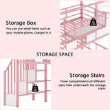 Twin Loft Bed with Storage Stairs and Guardrails in Pink, House-Style Design by Bellemave Bellemave
