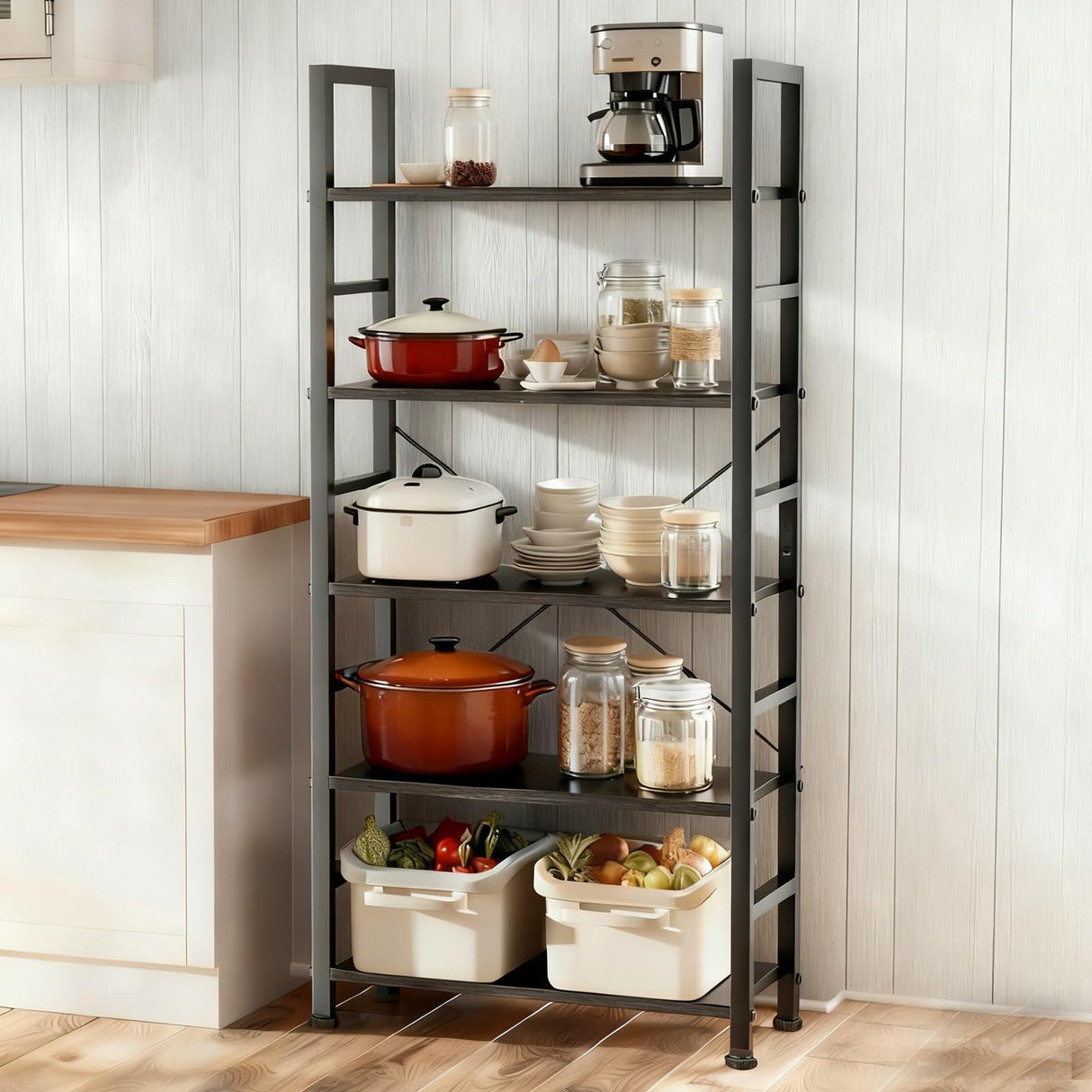 SageNest 5-Tier Bookshelf, Free Standing Wooden Bookcase with Open Storage Shelves with Metal Frame, Sturdy Shelf Organization Display Rack for Living Room, Bedroom, Home Office, 62.2" Tall, Black SageNest
