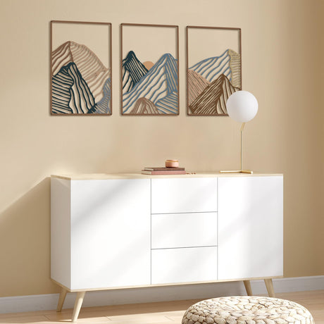 Peryiter 3 Pcs Mountain Metal Wall Art Mountain Line Wall Decor Abstract Minimalist Rustic Nature Decor for Home Bathroom Living Room(Vibrant Colors) Peryiter