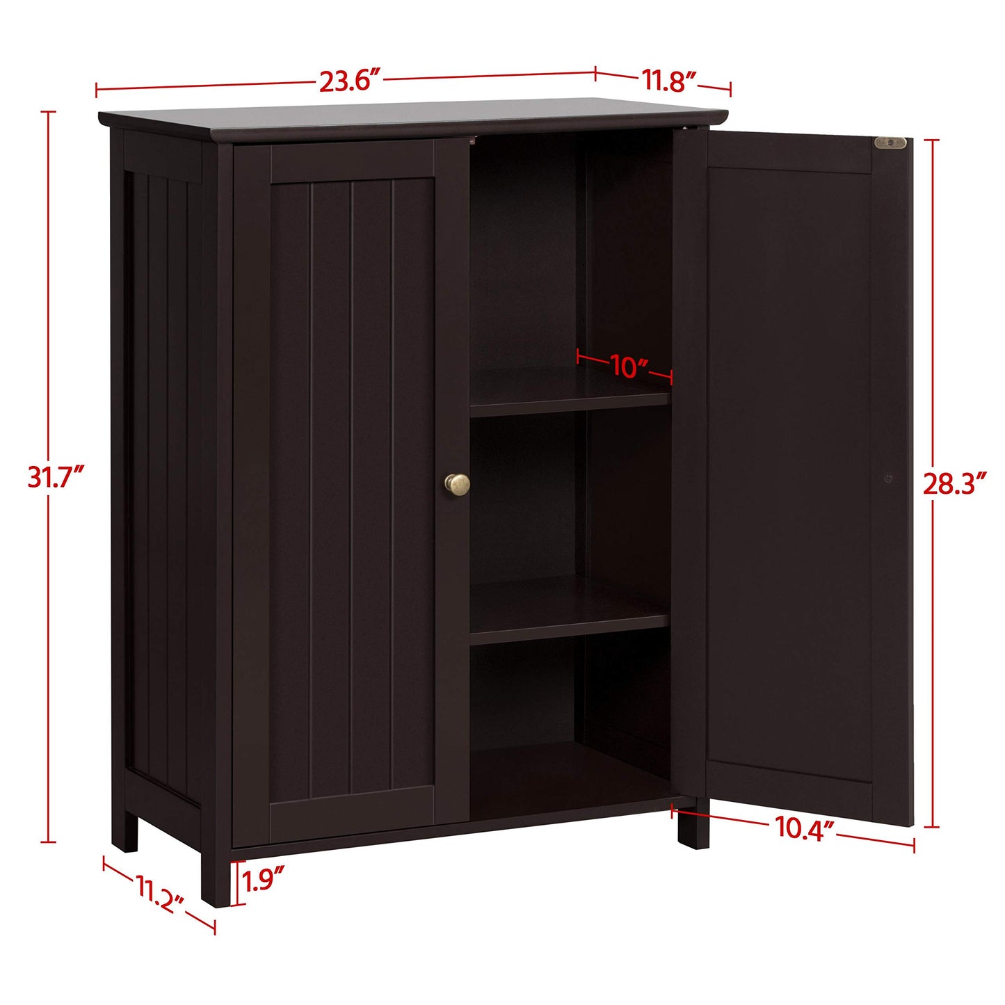 Topeakmart Bathroom Floor Cabinet Double Doors Free-standing Storage Cabinet with Adjustable Shelves, Anti-toppling Design, Espresso - WoodArtSupply