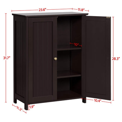 Topeakmart Bathroom Floor Cabinet Double Doors Free-standing Storage Cabinet with Adjustable Shelves, Anti-toppling Design, Espresso - WoodArtSupply