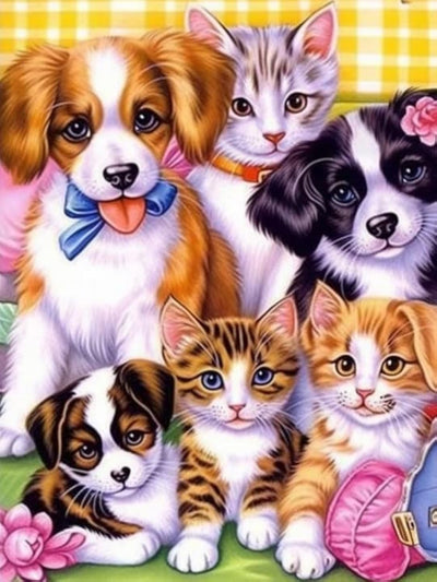 Ginfonr DIY 5D Diamond Art Kits for Adults, Cats Dogs Diamond Painting for Adults, Diamond Art Animals Full Drill, Diamond Art Kits Embroidery Rhinestone Craft for Home Wall Decor 12 * 16 Inch