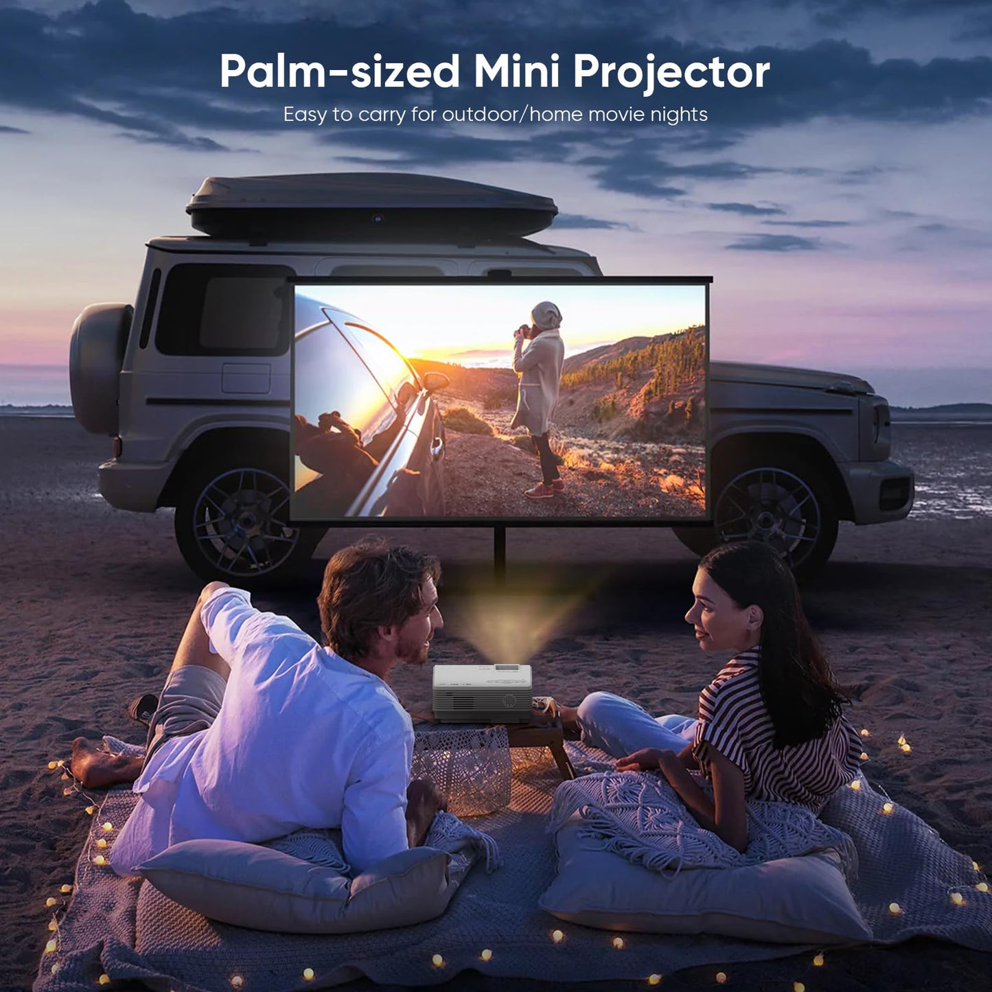 Projector with WiFi and Bluetooth, Upgrade Outdoor Projector, Mini Movie Projector Supports 1080P Synchronize Smartphone Screen by WiFi/USB Cable for Home Entertainment