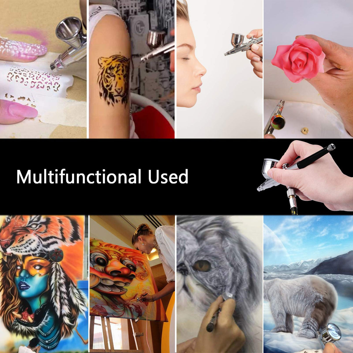 SAGUD Professional Mini Airbrush Kit with Portable Compressor - Perfect for Painting, Hobby, Craft, Model - Dual-Action Gravity Feed Air Brush Gun with Airbrush Cleaning Kit SAGUD