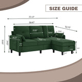 Portaforta 77" Convertible Sectional Couches with Storage Ottoman, 3-Seat L Shaped Couch with Side Storage Pockage, Linen Fabric Small Couches for Living Room, Apartment and Small Space, Green Portaforta