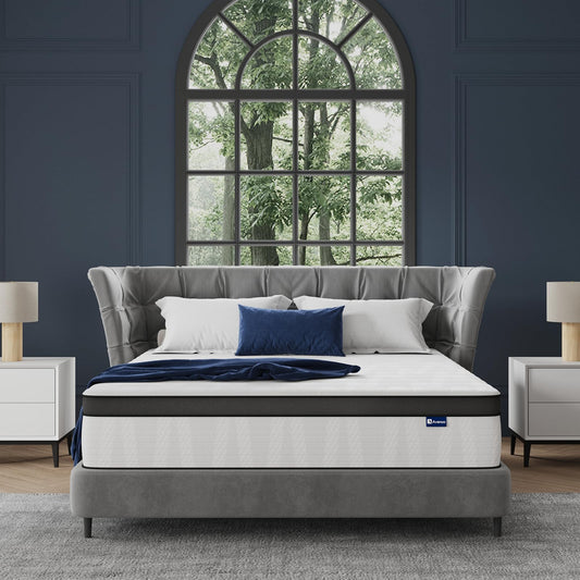 Avenco 10 Inch Queen Mattress, Hybrid Mattress in a Box with Independent Spring, Soft and Comfort Medium Firm Queen Size Mattress, Edge Support, Pressure Relief, Back Pain Relief, CertiPUR-US.